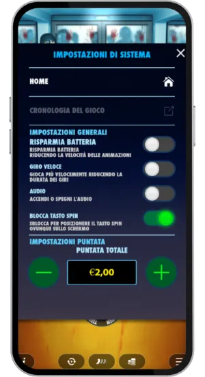 Menu impostazioni con opzioni di gioco