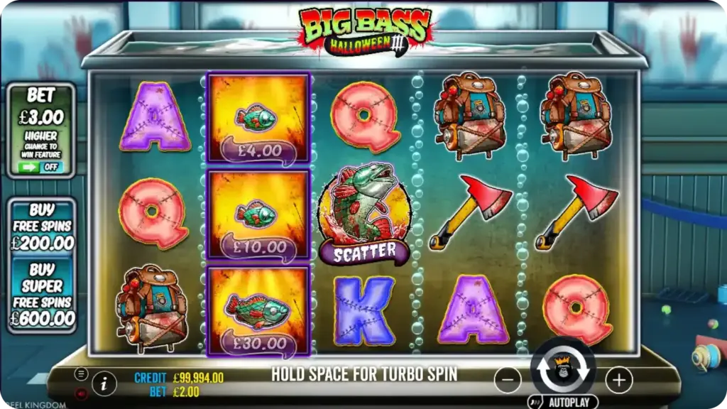 Money symbols shaped as fish with random cash values on the reels