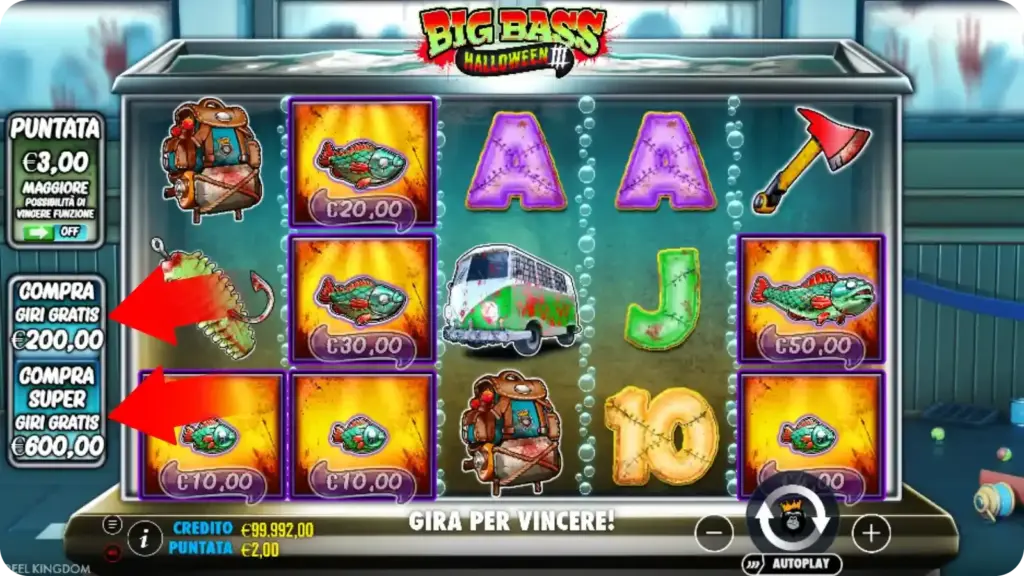 Pulsanti di acquisto evidenziati per Free Spins e Super Free Spins