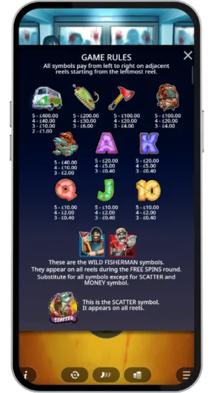 Paytable screen with symbol payouts