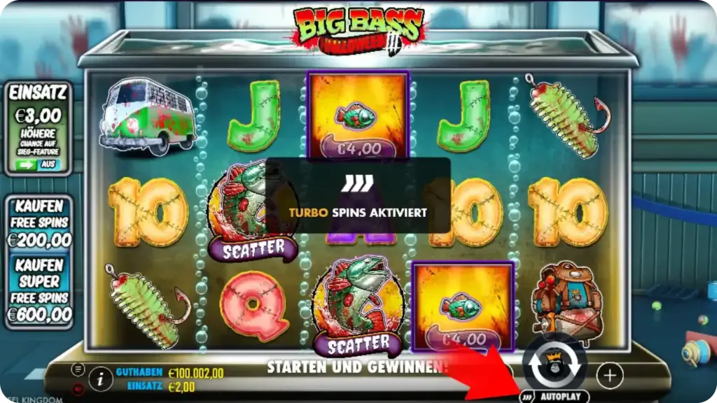 Geschwindigkeitsregler neben dem Haupt-Spin-Button hervorgehoben